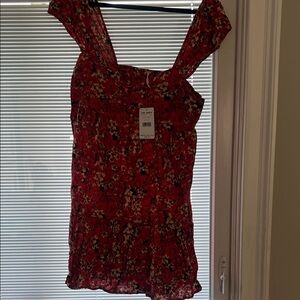 Free People Red Floral Camisole with Ruffle Hem